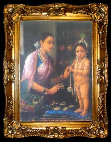 framed  Raja Ravi Varma Yashoda decorating Krishna, ta009-2